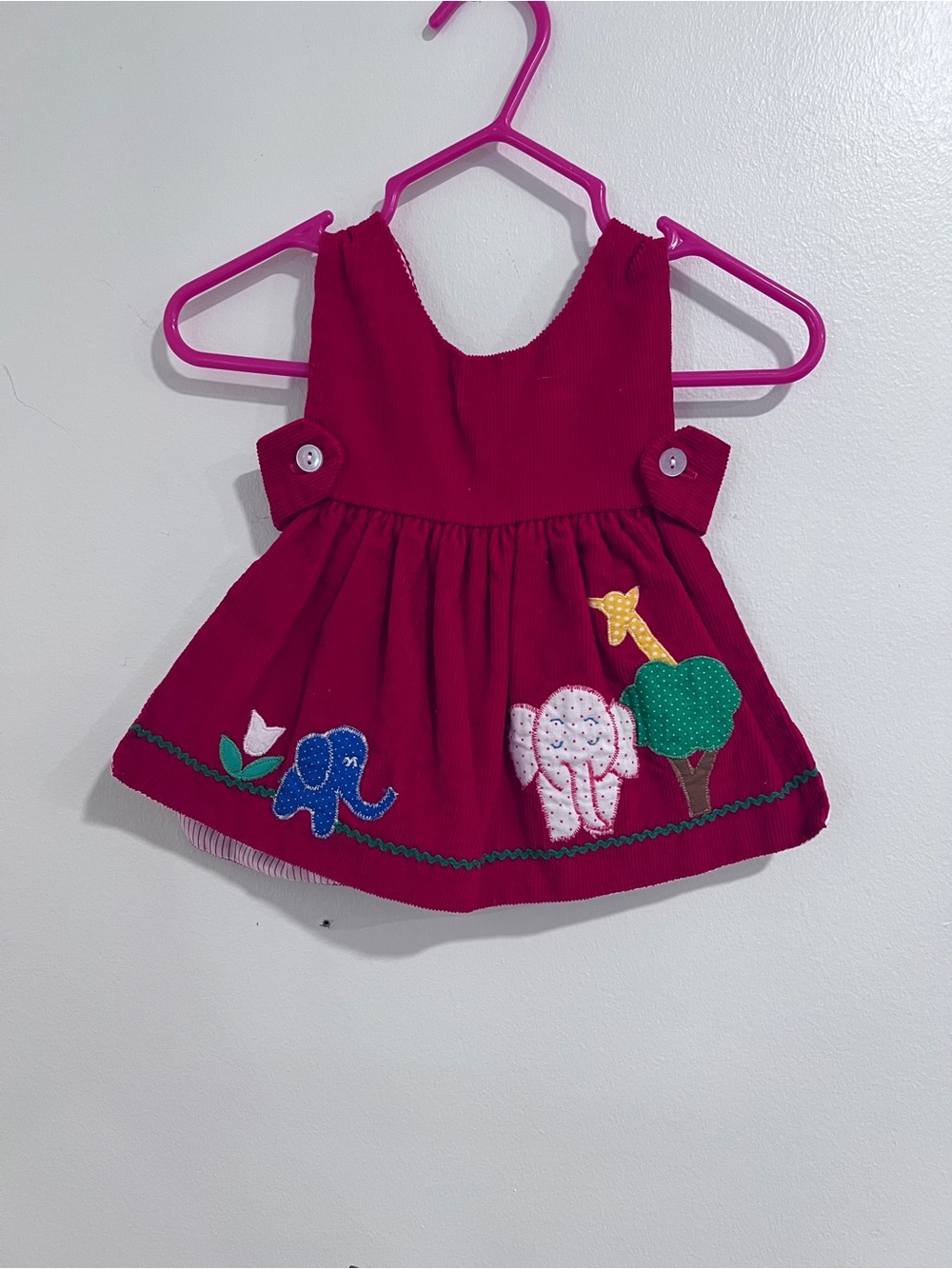 Vintage handmade baby Embroidered Animal Pocket Dress
